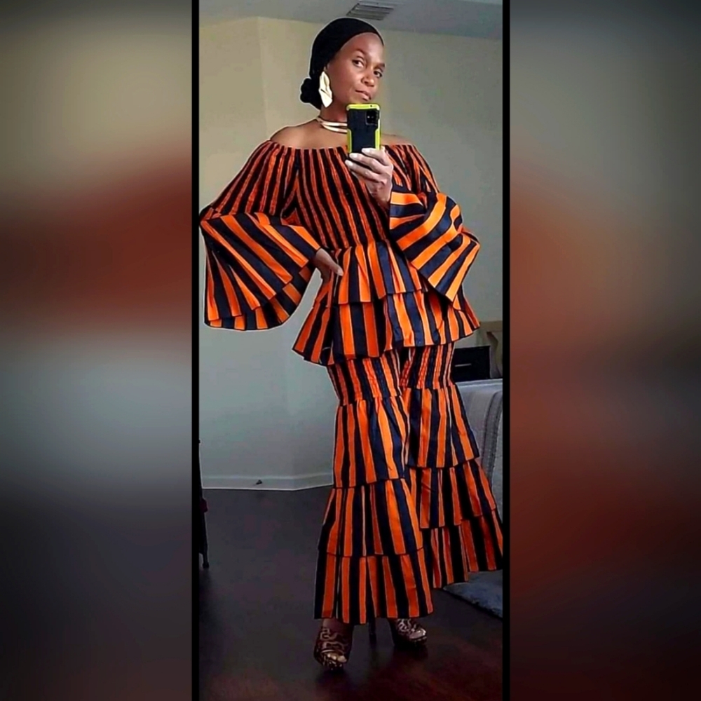 Black and Orange stripped 2 piece set